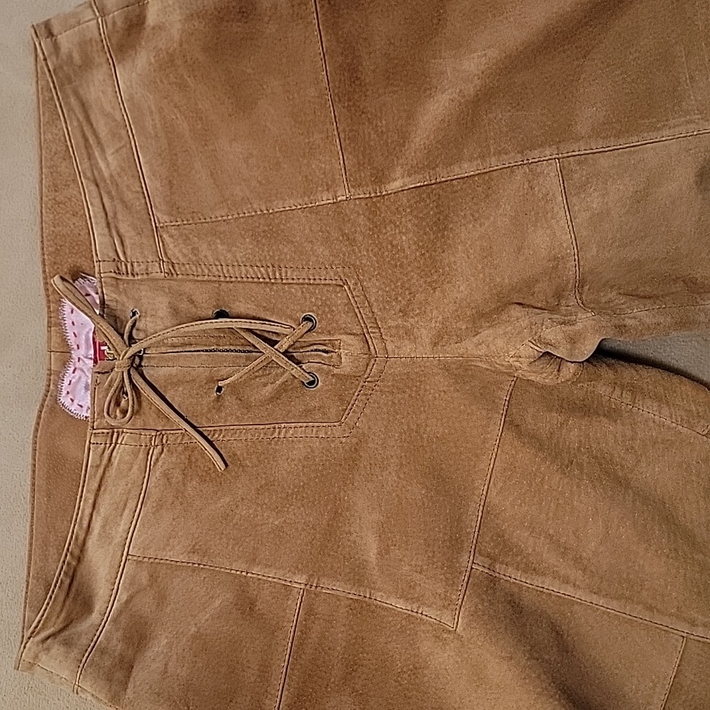 Vintage Esprit Leather Patchwork Bell Bottom Pant… - image 2